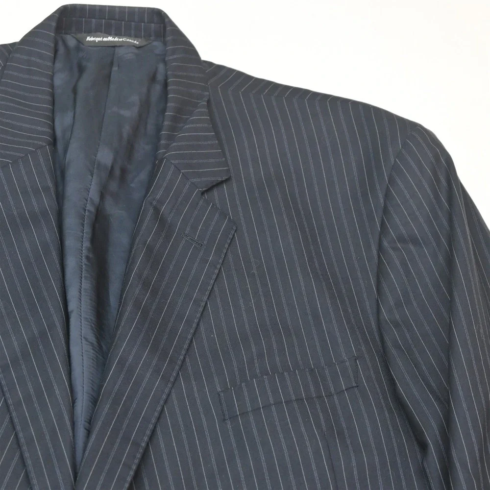 Coppley 52L 48x34 Navy Blue Wool Cashmere Striped Mens Jacket Pants Suit